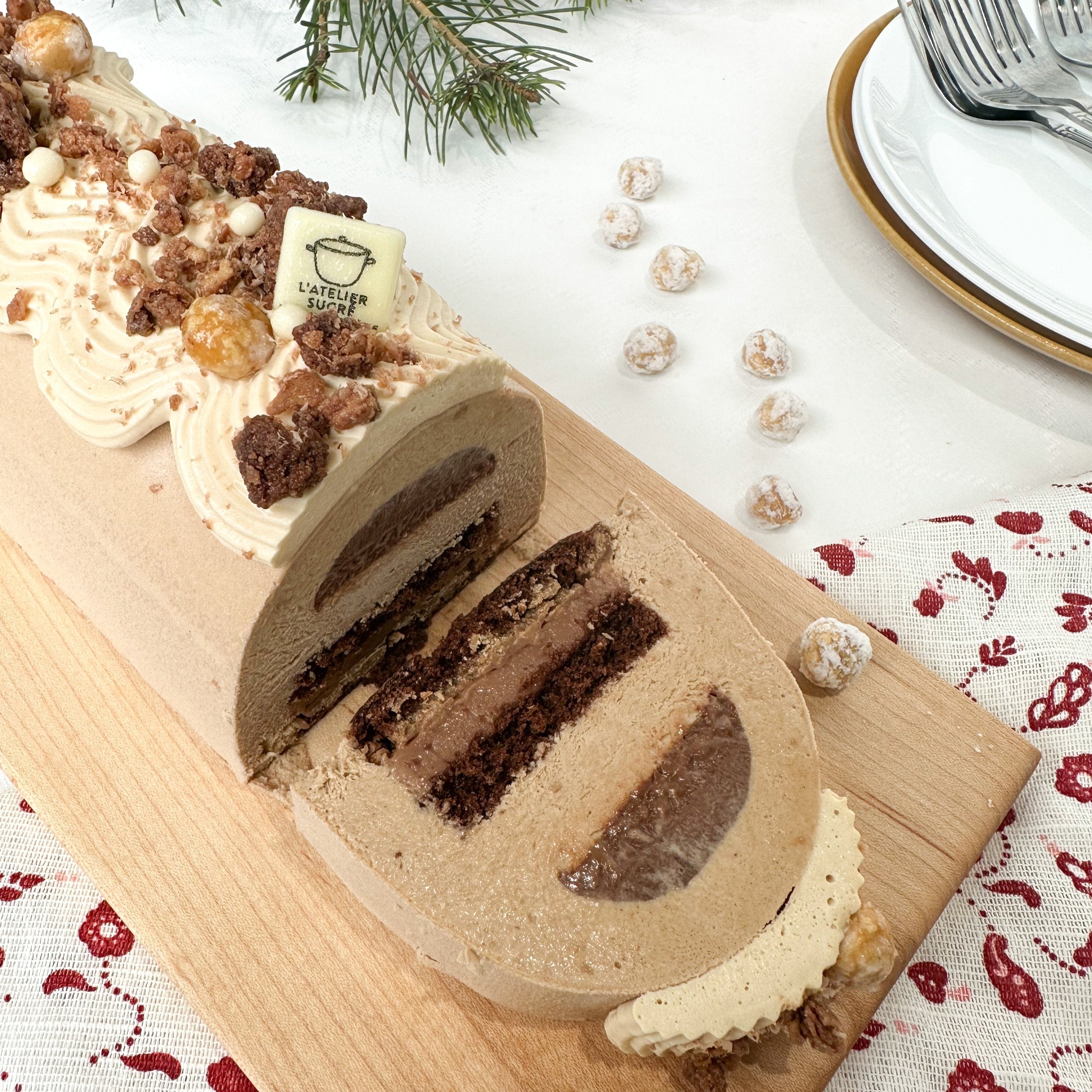 Bûche de Noël Longueuil - Praliné, caramel et chocolat