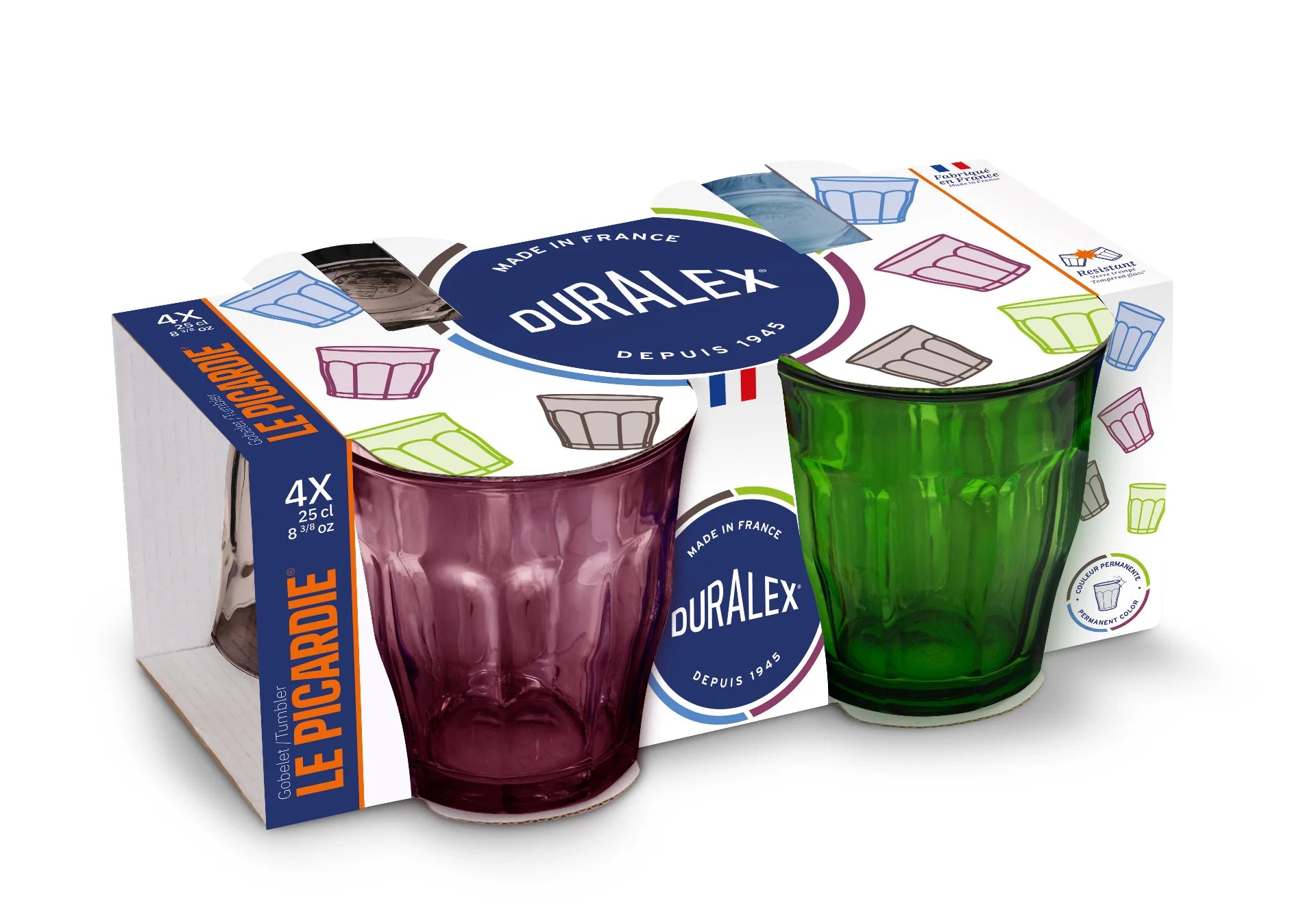 Verres Picardie Couleurs Mélangées (lot de 4)
