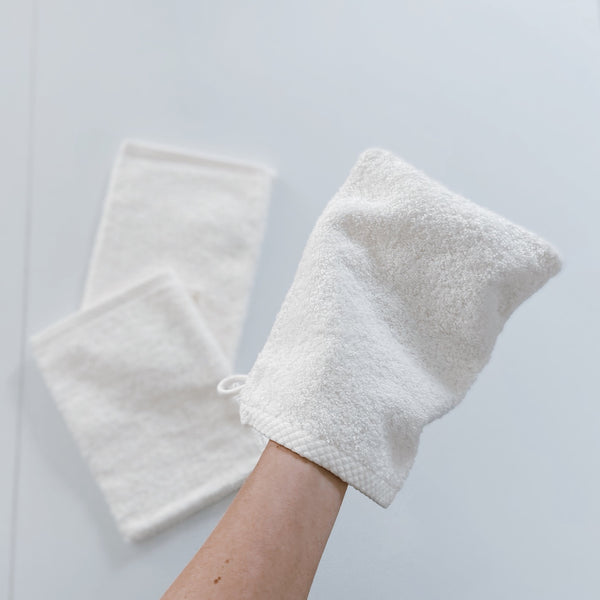 Gant de toilette Ecru Tissu éponge tricoté GOTS